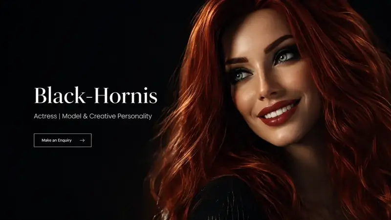 Black-Hornis Website mit hochwertigem Porträt und dunkler, klarer Gestaltung